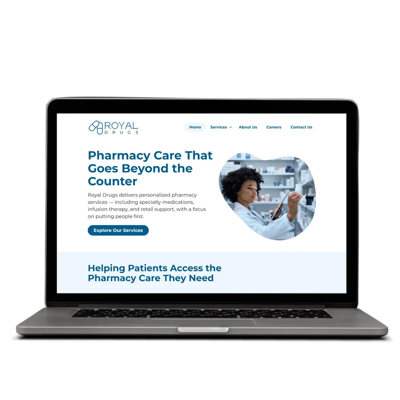 The new Royal Drugs website shown on a laptop
